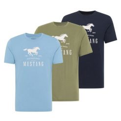 3-Pak T-Shirt Mustang Style Alex Niebieski Zielony Granatowy. Niebieskie t-shirty męskie Mustang, uniwersalny, bez wzorów, bez kołnierzyka, bez ramiączek. W wyprzedaży za 119.99 zł.