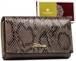 Portfel skórzany croco Peterson PTN SM-466 szary. Szare portfele damskie Peterson, ze skóry. Za 121.99 zł.
