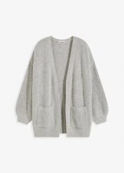 Kardigan oversize. Czarne kardigany damskie bonprix, bez wzorów, bez kołnierzyka. Za 99.99 zł.