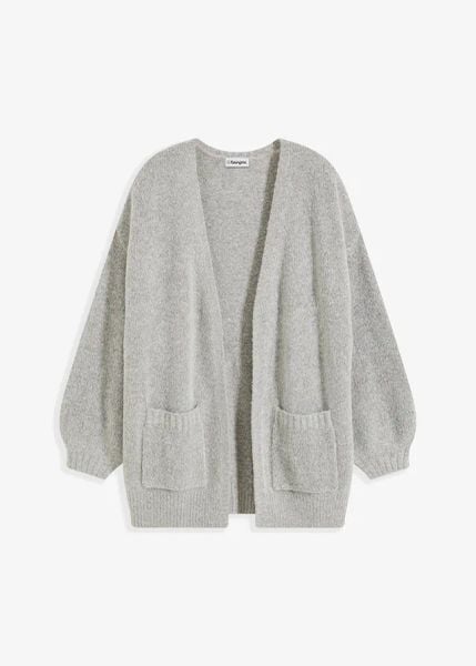 Kardigan oversize. Czarne kardigany damskie bonprix, bez wzorów, bez kołnierzyka. Za 99.99 zł.