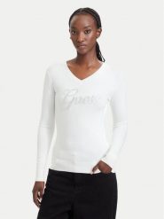 Guess Sweter W6YR29 Z0977 Kremowy Regular Fit. Białe swetry nierozpinane damskie Guess, xl, z aplikacjami, z wiskozy, bez kołnierzyka, bez ramiączek. Za 344.99 zł.