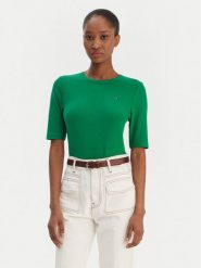 Tommy Hilfiger T-Shirt WW0WW47308 Zielony Slim Fit. Zielone t-shirty damskie Tommy Hilfiger, m, bez wzorów, z wiskozy, bez kołnierzyka, bez ramiączek. Za 249.99 zł.