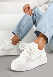 Białe Streetwearowe Sneakersy Trampki na Platformie Danenith. Białe trampki i tenisówki damskie Renee, bez wzorów, z jeansu, bez zapięcia. Za 99.99 zł.