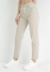 Beżowe Jeansy Mom Fit z Wysokim Stanem Marzia. Brązowe jeansy damskie Born2be, bez wzorów, z jeansu, klasyczne, z podwyższonym stanem. Za 99.99 zł.