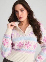 Sweter - wielobarwny. Swetry nierozpinane damskie Sinsay, na zimę, l, bez wzorów, prążkowane, bez kołnierzyka, bez ramiączek. Za 79.99 zł.