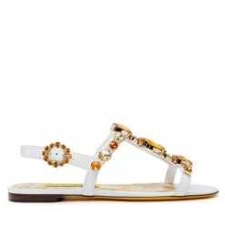 Sandały Dolce&Gabbana. Białe sandały damskie Dolce&Gabbana, bez wzorów, bez obcasa, na płaskiej podeszwie, bez zapięcia. Za 4,299.00 zł.