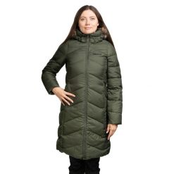 Płaszcz puchowy damski Montreaux. Czarne płaszcze damskie Marmot, l, bez wzorów, z puchu, bez kołnierzyka, bez kaptura. Za 876.84 zł.