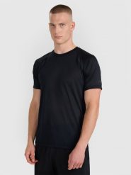 4F Koszulka do biegania szybkoschnąca męska - czarna XL. Czarne t-shirty męskie 4F, l, bez wzorów, z materiału, bez kołnierzyka, bez ramiączek. Za 129.99 zł.
