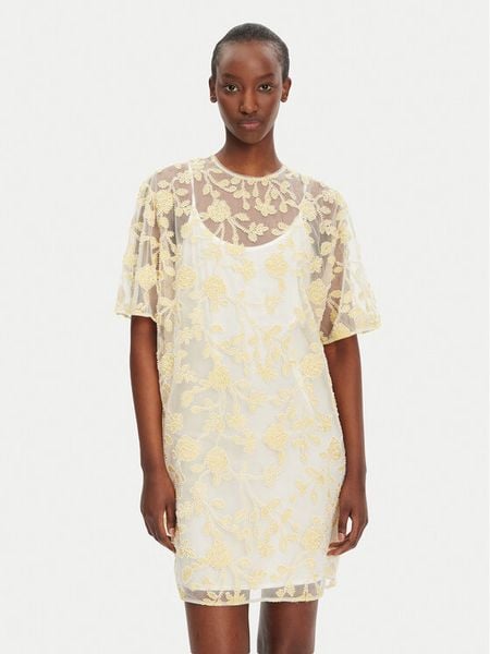 ROTATE Sukienka koktajlowa 113675858 Żółty Relaxed Fit. Żółte sukienki damskie ROTATE, bez wzorów, z syntetyku, wizytowe, bez kołnierzyka, bez ramiączek. Za 669.99 zł.