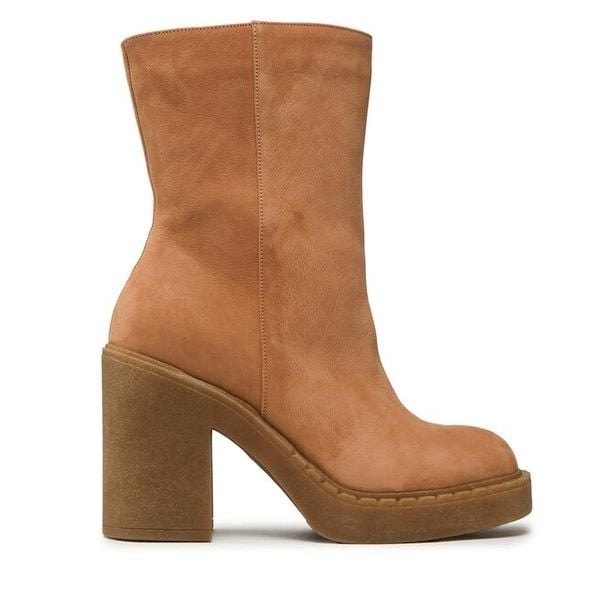 Botki R.Polański. Brązowe botki damskie R.Polański, bez wzorów, bez obcasa, na słupku, bez zapięcia. Za 709.99 zł.