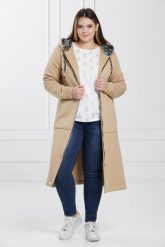 Beżowy dresowy płaszcz bluza Florentina z rozporkami i kapturem PLUS SIZE. Brązowe bluzy damskie Moda Size Plus Iwanek, na wiosnę, plus size, bez wzorów, z bawełny, klasyczne, bez kołnierzyka. W wyprzedaży za 149.90 zł.