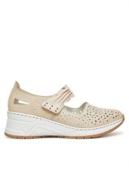 Rieker Półbuty CEO-N4382-60 Beżowy. Brązowe półbuty damskie Rieker, bez wzorów, ze skóry, bez obcasa, na koturnie, bez zapięcia. Za 329.99 zł.