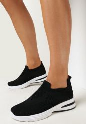 Czarne Płaskie Buty Sportowe z Elastyczną Cholewką przed Kostkę Atale. Czarne obuwie sportowe damskie Born2be, na lato, bez wzorów, bez zapięcia, tenisowe. Za 54.99 zł.