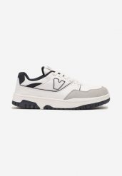 Biało-Granatowe Sznurowane Buty Sportowe z Ozdobną Naszywką Meraline. Białe buty sportowe męskie Born2be, z aplikacjami, z jeansu, bez zapięcia. Za 139.99 zł.
