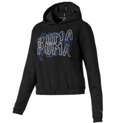 Bluza turystyczna damska Puma Feel It. Czarne bluzy damskie Puma, bez wzorów, z bawełny, sportowe, bez ramiączek, z kapturem. W wyprzedaży za 163.00 zł.