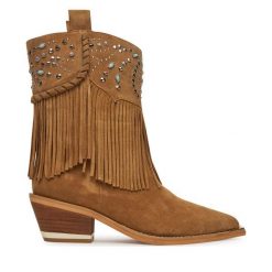 Kowbojki Alma En Pena. Brązowe botki damskie Alma En Pena, bez wzorów, bez obcasa, na słupku, bez zapięcia. Za 609.99 zł.