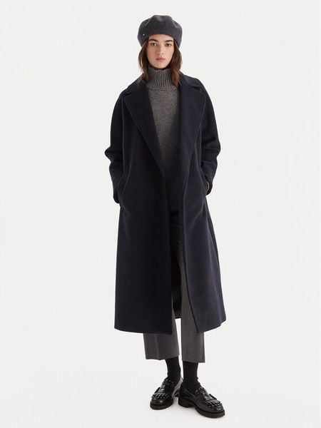 Weekend Max Mara Płaszcz wełniany Tempera 2525016082 Granatowy Regular Fit. Niebieskie płaszcze damskie Weekend Max Mara, na zimę, bez wzorów, z wełny, bez kołnierzyka, bez kaptura. Za 3,779.00 zł.