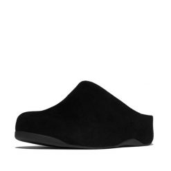 Damskie klapki z zamszu FitFlop Shuv. Czarne klapki damskie FIT FLOP, bez wzorów, z materiału, eleganckie, bez obcasa, bez zapięcia. Za 754.50 zł.