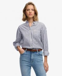 Superdry Koszula Poplin damska z długim rękawem relaxed – NAVY/WHITE. Białe koszule damskie Superdry, uniwersalny, bez wzorów, z bawełny, klasyczne, bez kołnierzyka, bez ramiączek. Za 250.50 zł.
