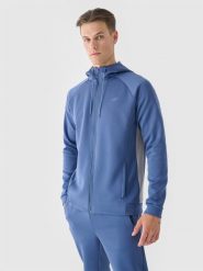 4F Bluza treningowa rozpinana z kapturem męska - niebieska M. Niebieskie bluzy sportowe męskie 4F, m, bez wzorów, z dzianiny, z kapturem, na fitness i siłownię. W wyprzedaży za 99.99 zł.
