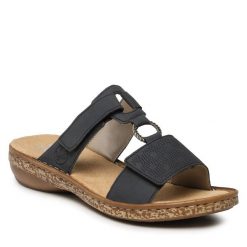 Klapki Rieker. Niebieskie klapki damskie Rieker, bez wzorów, bez obcasa, bez zapięcia. Za 289.99 zł.