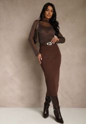 Brązowa Spódnica o Ołówkowym Kroju z Wiskozą z Paskiem i Rozcięciem Saweda. Brązowe spódnice damskie Renee, na co dzień, m, bez wzorów, z wiskozy, eleganckie, midi, ołówkowe. Za 89.99 zł.