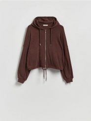 Rozpinana bluza z wiskozą - ciemnobrązowy. Brązowe bluzy damskie Reserved, l, bez wzorów, z dzianiny, bez ramiączek, bez kaptura. Za 139.99 zł.