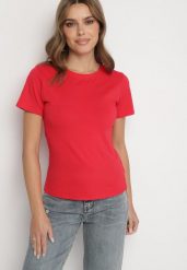 Czerwony Klasyczny T-shirt z Bawełny Lorali. Czerwone t-shirty damskie Born2be, m, bez wzorów, z bawełny, klasyczne, bez kołnierzyka, bez ramiączek. Za 29.99 zł.