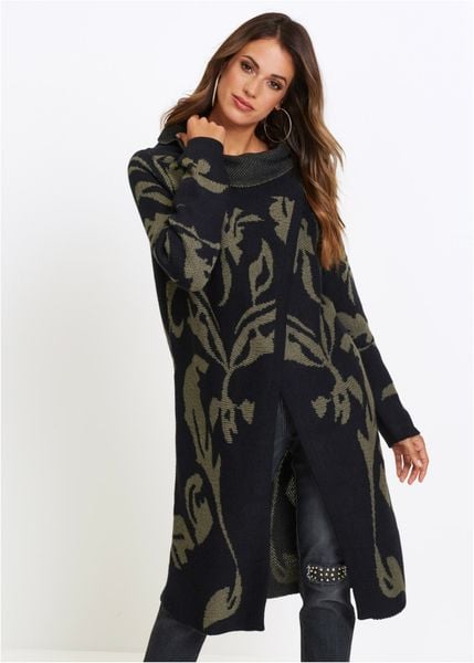 Płaszcz dzianinowy. Czarne płaszcze damskie bonprix, bez wzorów, z dzianiny, bez kołnierzyka, bez kaptura. Za 139.99 zł.