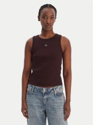 Calvin Klein Jeans Top LV047C201G Brązowy Slim Fit. Brązowe topy damskie Calvin Klein Jeans, l, bez wzorów, z bawełny, bez kołnierzyka, bez ramiączek. Za 129.99 zł.