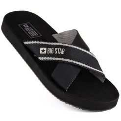 Klapki basenowe plażowe czarne Big Star NN274A059. Czarne klapki damskie BIG STAR, bez wzorów, z materiału, retro, bez obcasa, bez zapięcia. Za 71.99 zł.