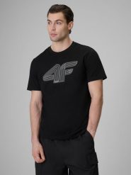 4F T-shirt regular z nadrukiem męski - czarny M. Czarne t-shirty męskie 4F, m, bez wzorów, z bawełny, bez kołnierzyka, bez ramiączek. Za 69.99 zł.