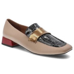 Beżowe Półbuty Gioseppo Eleganckie Obuwie Damskie. Brązowe półbuty damskie Hot Potatoes by Gioseppo, z aplikacjami, ze skóry, biznesowe, bez obcasa, na obcasie, bez zapięcia. Za 237.99 zł.