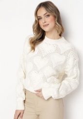 Jasnobeżowy Sweter w Serca o Klasycznym Fasonie ze Ściągaczami Biriet. Brązowe swetry nierozpinane damskie Born2be, m, bez wzorów, z bawełny, klasyczne, bez kołnierzyka, bez ramiączek. Za 89.99 zł.