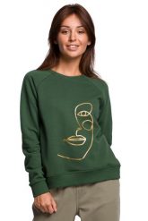 Klasyczna Bluza Dresowa z Nadrukiem - Trawiasta. Zielone bluzy damskie MOE, l, bez wzorów, z bawełny, klasyczne, bez ramiączek, bez kaptura. Za 219.90 zł.