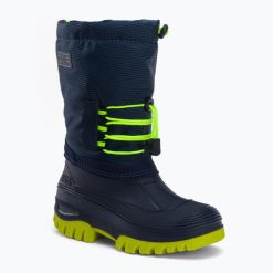 Śniegowce juniorskie CMP Ahto Snowboots Wp. Niebieskie buty zimowe męskie CMP, na zimę, bez wzorów, bez obcasa, bez zapięcia. Za 169.99 zł.