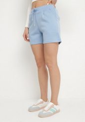 Jasnoniebieskie Szorty Dresowe przed Kolano z Wiązaniem w Pasie Dulcima. Niebieskie szorty damskie Born2be, bez wzorów, z dresówki, eleganckie. Za 39.99 zł.
