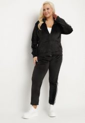 Czarny Komplet Dresowy Rozpinana Bluza z Paskami i Spodnie Dorwia. Czarne bluzy damskie Born2be, xl, z aplikacjami, z dresówki, sportowe, bez ramiączek, bez kaptura. Za 69.99 zł.