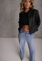 Niebieskie Bawełniane Jeansy High Waist z Szerokimi Nogawkami Zaeherris. Niebieskie jeansy damskie Renee, bez wzorów, z bawełny, eleganckie, z podwyższonym stanem. Za 99.99 zł.