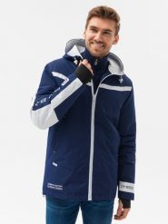 Sportowa kurtka męska - ciemnoniebieska V4. Niebieskie kurtki sportowe męskie Ombre Clothing, m, bez wzorów, z poliesteru, bez kaptura. W wyprzedaży za 109.99 zł.