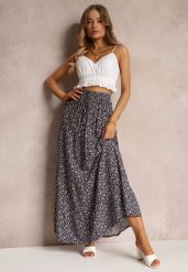Granatowa Spódnica Maxi Bawełniana w Kwiatowy Wzór Rayegan. Niebieskie spódnice damskie Renee, na lato, s, z aplikacjami, z bawełny, maxi. Za 49.99 zł.