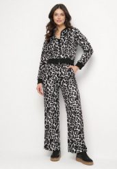 Szary Komplet Dresowy w Panterkę Bluza ze Ściągaczami i Szerokie Spodnie Sonaniela. Szare bluzy damskie Born2be, m, bez wzorów, z dresówki, eleganckie, bez ramiączek, bez kaptura. Za 84.99 zł.
