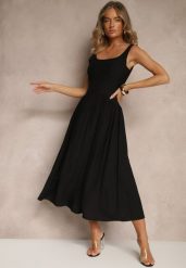 Czarna Rozkloszowana Sukienka z Wiskozy Milunisa. Czarne sukienki damskie Renee, na co dzień, m, bez wzorów, z jeansu, eleganckie, bez kołnierzyka, bez ramiączek, maxi, rozkloszowane. Za 59.99 zł.