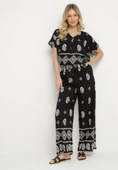 Czarny Bawełniany Komplet Koszula i Szerokie Spodnie w Stylu Boho Ollirive. Czarne koszule damskie Born2be, l, z aplikacjami, z bawełny, boho, bez kołnierzyka, bez ramiączek. Za 64.99 zł.