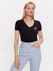Guess T-Shirt W2YI45 J1314 Czarny Slim Fit. Czarne t-shirty damskie Guess, s, z aplikacjami, z bawełny, bez kołnierzyka, bez ramiączek. Za 129.99 zł.