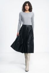 Rozkloszowana Midi Spódnica z Ekologicznej Skóry -. Spódnice damskie Nife, l, bez wzorów, z materiału, midi, rozkloszowane. Za 229.90 zł.