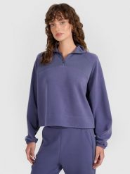 4F Bluza dresowa nierozpinana z modalem damska - granatowa M. Niebieskie bluzy damskie 4F, m, bez wzorów, z dresówki, sportowe, bez ramiączek, bez kaptura. W wyprzedaży za 159.99 zł.