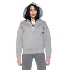 Bluza z kaptur na co dzień na siłownię. Niebieskie bluzy damskie LEONE 1947 APPAREL, bez wzorów, z bawełny, sportowe, bez ramiączek, bez kaptura. W wyprzedaży za 273.65 zł.