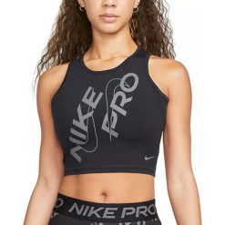 Koszulka Sportowa Damska Nike Pro Dri‑Fit. Czarne koszulki sportowe damskie Nike, bez wzorów, bez ramiączek, na fitness i siłownię, dri-fit (nike). Za 154.00 zł.