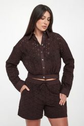 Koszula damska ażurowa Charita PINKO. Koszule damskie Pinko, w ażurowe wzory, bez kołnierzyka, bez ramiączek. Za 879.00 zł.